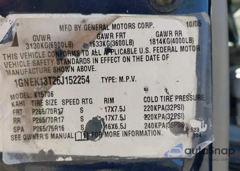 2006 Chevrolet Tahoe Lt z USA, uszkodzony, nr VIN 1GNEK13T26J152254